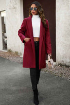 Solid Colour Longline Coat with Notched Collar and Buttons