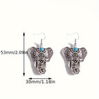 Vintage Turquoise Elephant Silver-Plated Boho Drop Earrings