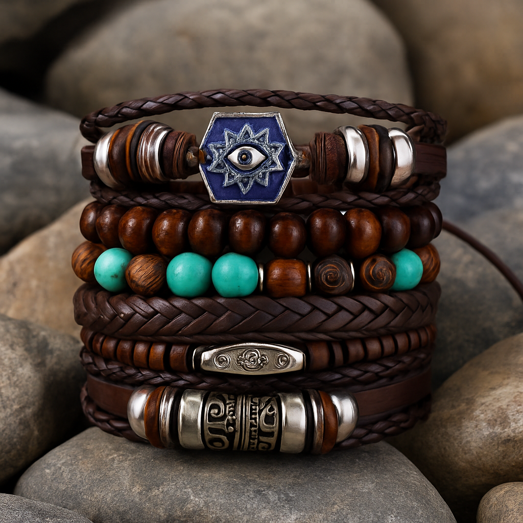 Wikkelarmbandenset met oogkralen