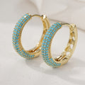 Turquoise-Look Pavé Hoop Earrings in Gold Tone