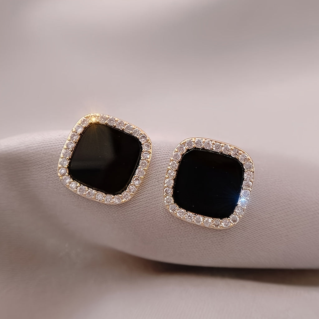 Square Rhinestone Stud Earrings