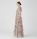 Floral Mock Neck Sheer Long Sleeve Maxi Dress