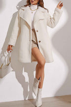 Plush Longline Winter Coat with Notched Collar and Buttons