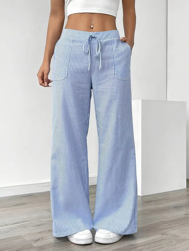 Striped Wide-Leg Trousers with Drawstring Waist