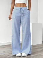 Striped Wide-Leg Trousers with Drawstring Waist