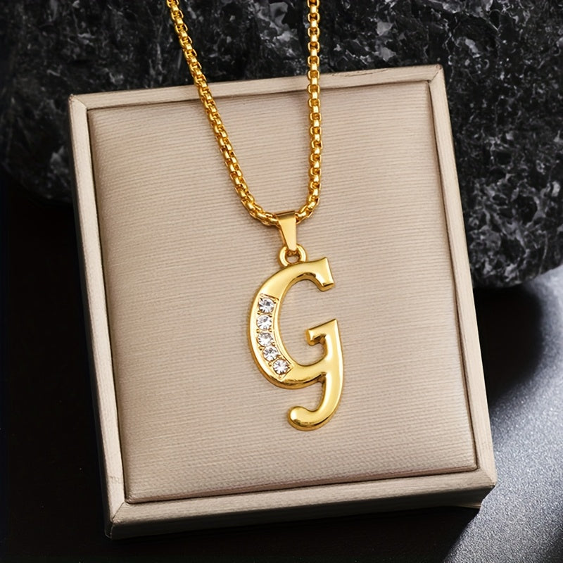 Crystal Accent Initial Necklace in Gold Tone
