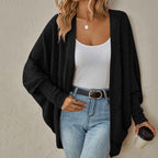 Batwing Sleeve Knit Cardigan with Open Front and Drape