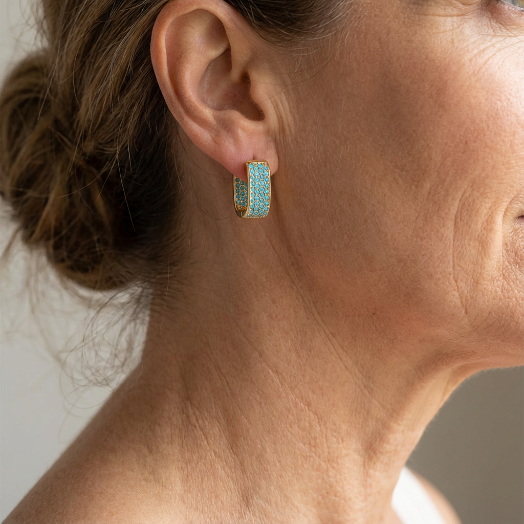 Turquoise Pavé Gold-Tone Huggie Earrings