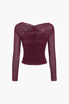 Mesh Wrap Top with Long Sleeves