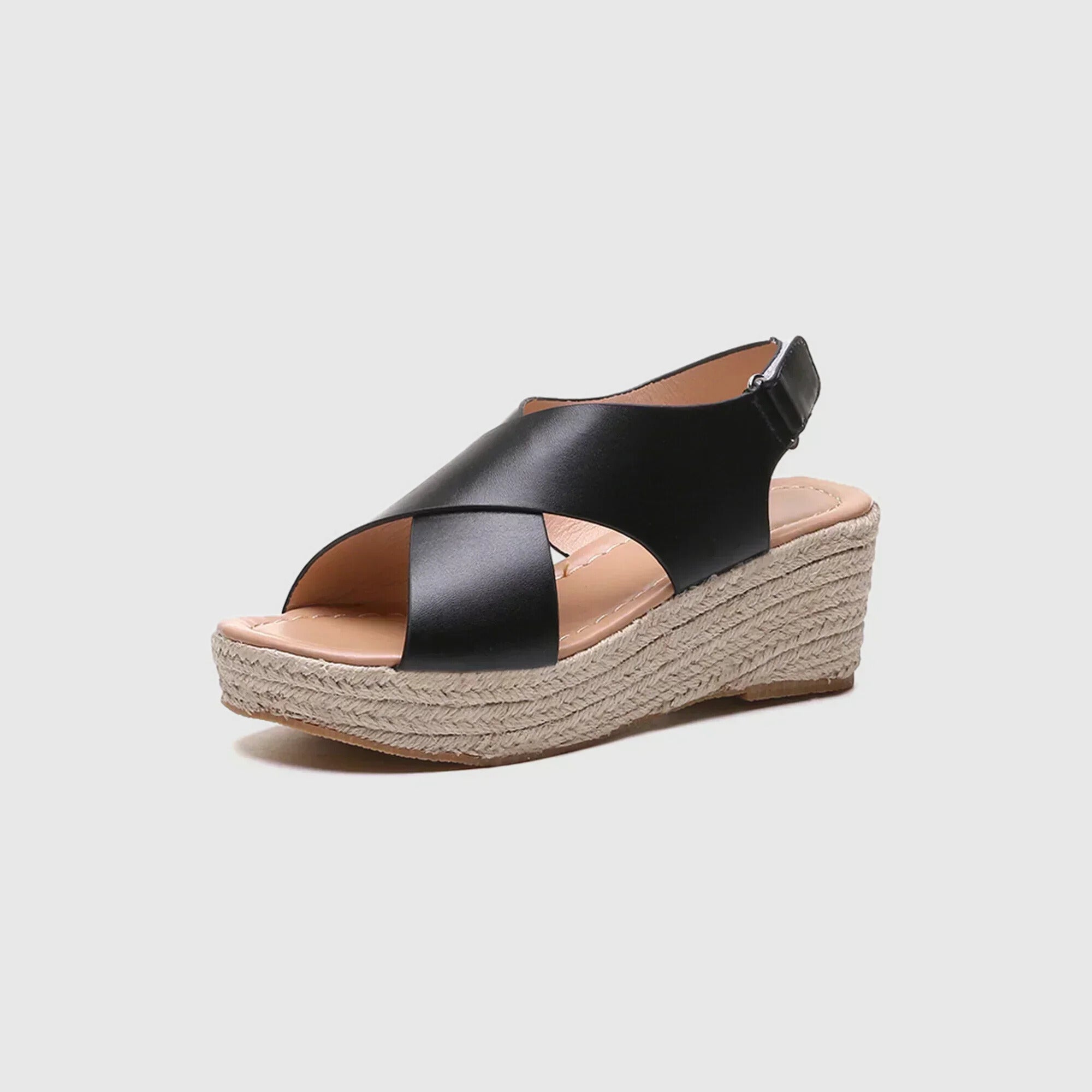 Cross Strap Wedge Sandals with Espadrille Sole