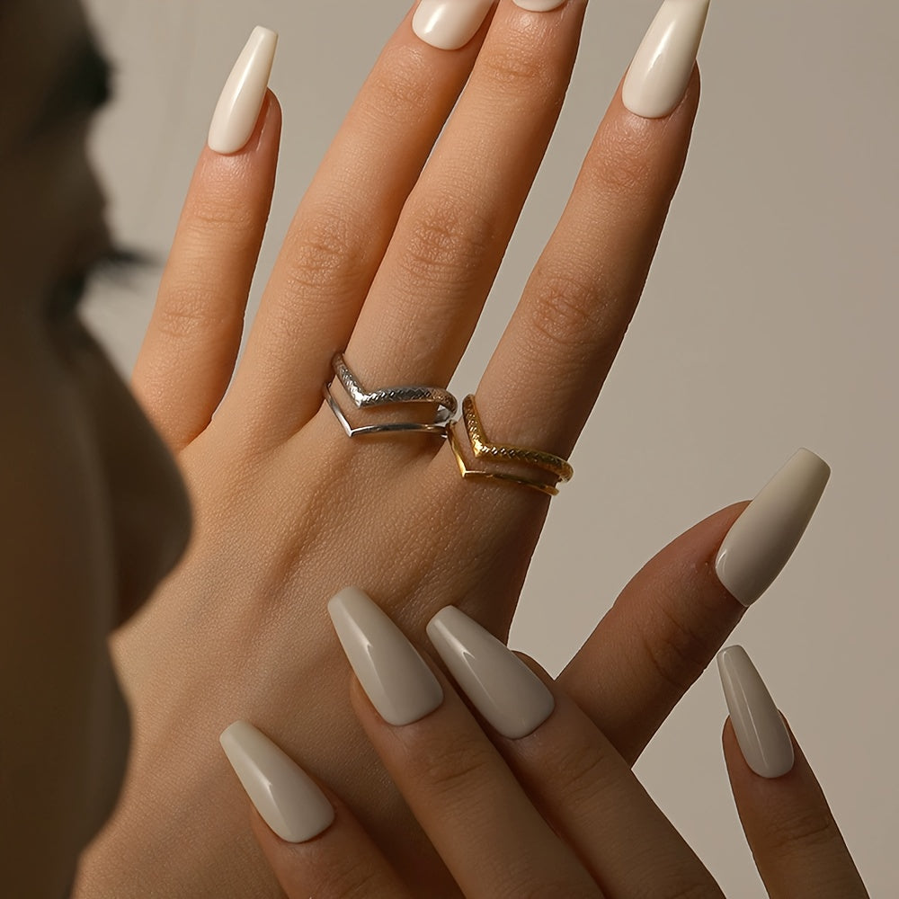 Adjustable Double-Layer V-Shaped Statement Ring