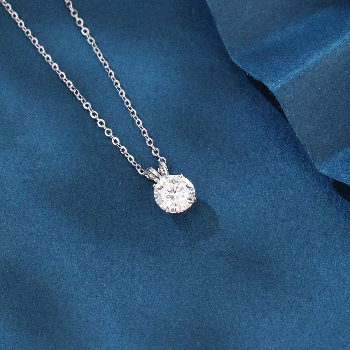 925 Sterling Silver Solitaire Moissanite Pendant with White Gold Plating