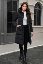 Hooded Longline Padded Jacket with Concealed Button Front