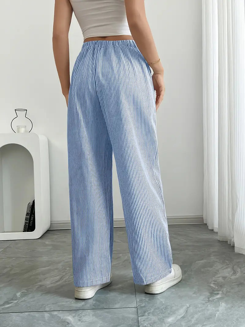 Striped Wide-Leg Trousers with Drawstring Waist
