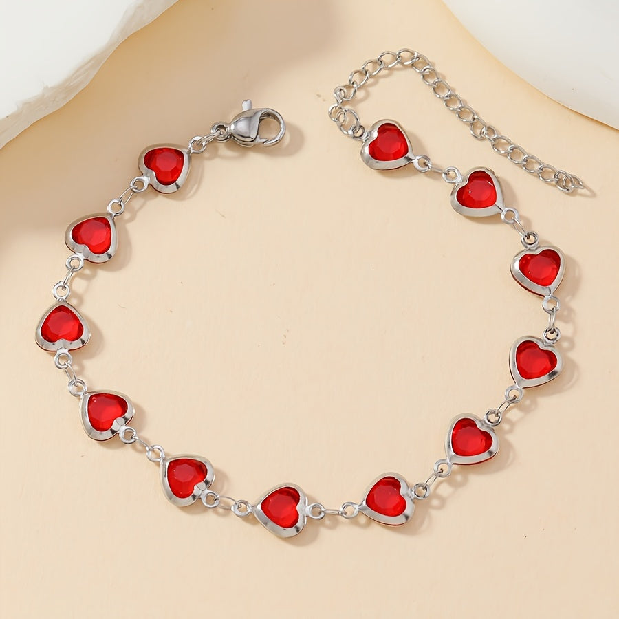 Stainless Steel Heart Link Bracelet with Enamel Colours