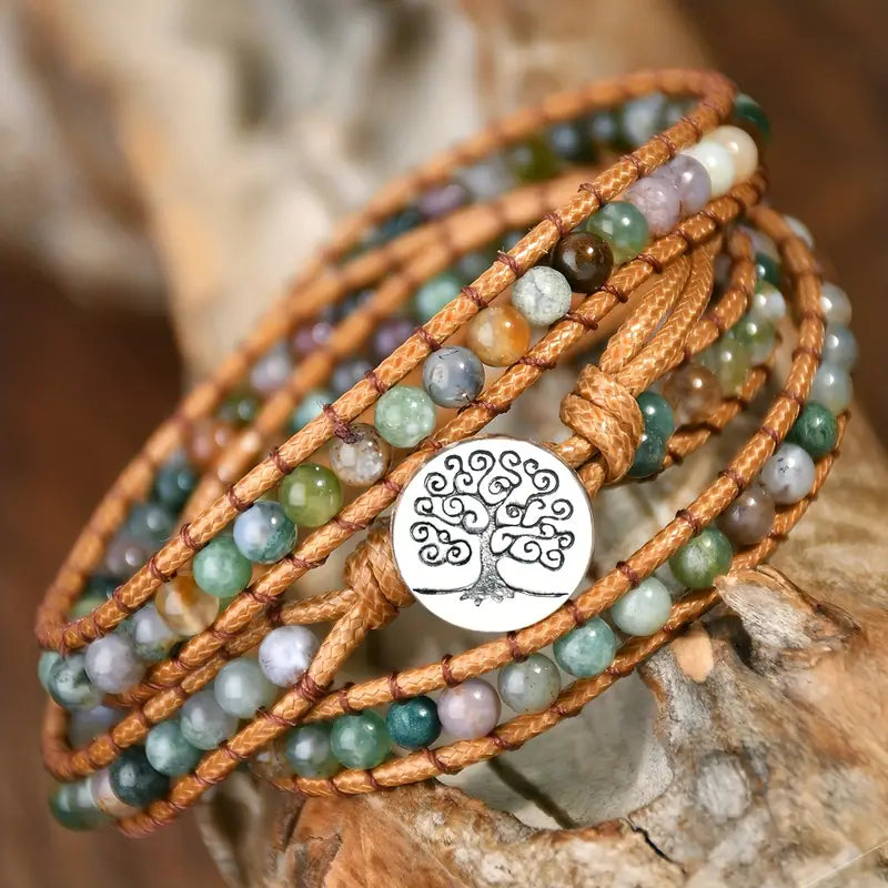 Levensboomarmband met roze kralen