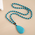 Bohemian Turquoise Beaded Large Teardrop Pendant Necklace