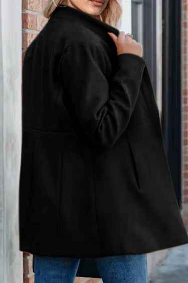 Longline Cotton Coat with a Stand Collar and Slim Cut