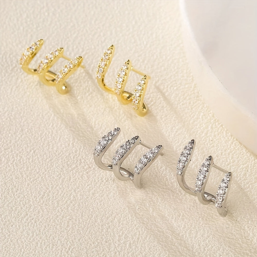 Three-Prong Rhinestone Earrings