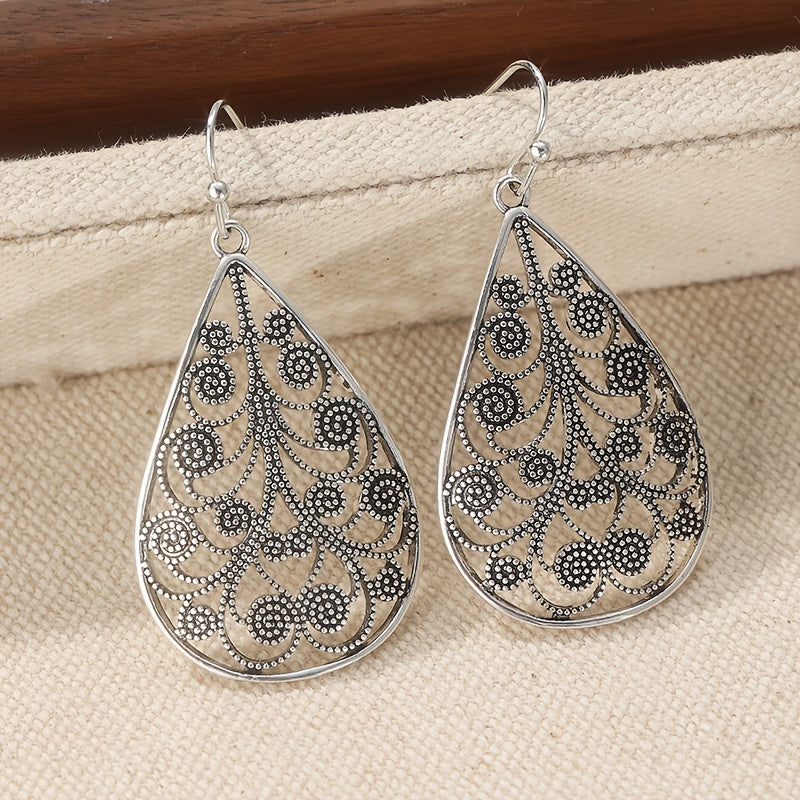 Retro Teardrop Ethnic Threaded Print Earrings
