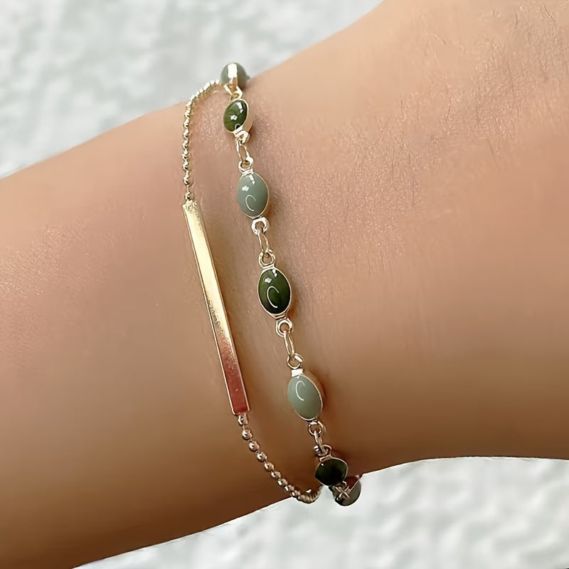 Gold-Tone Chain Bracelet with Green Square Stones