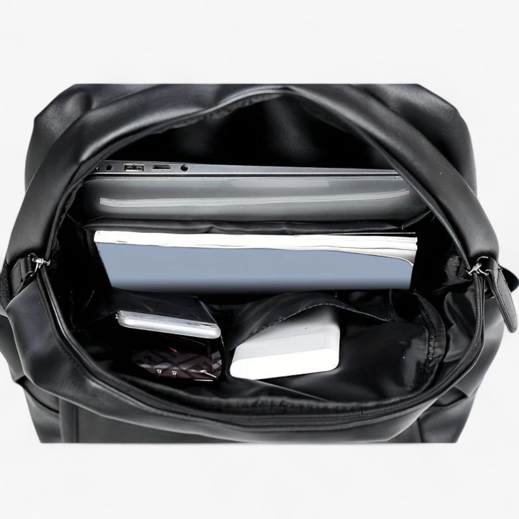 Men's Water-Repellent Black PU Backpack for Commuting