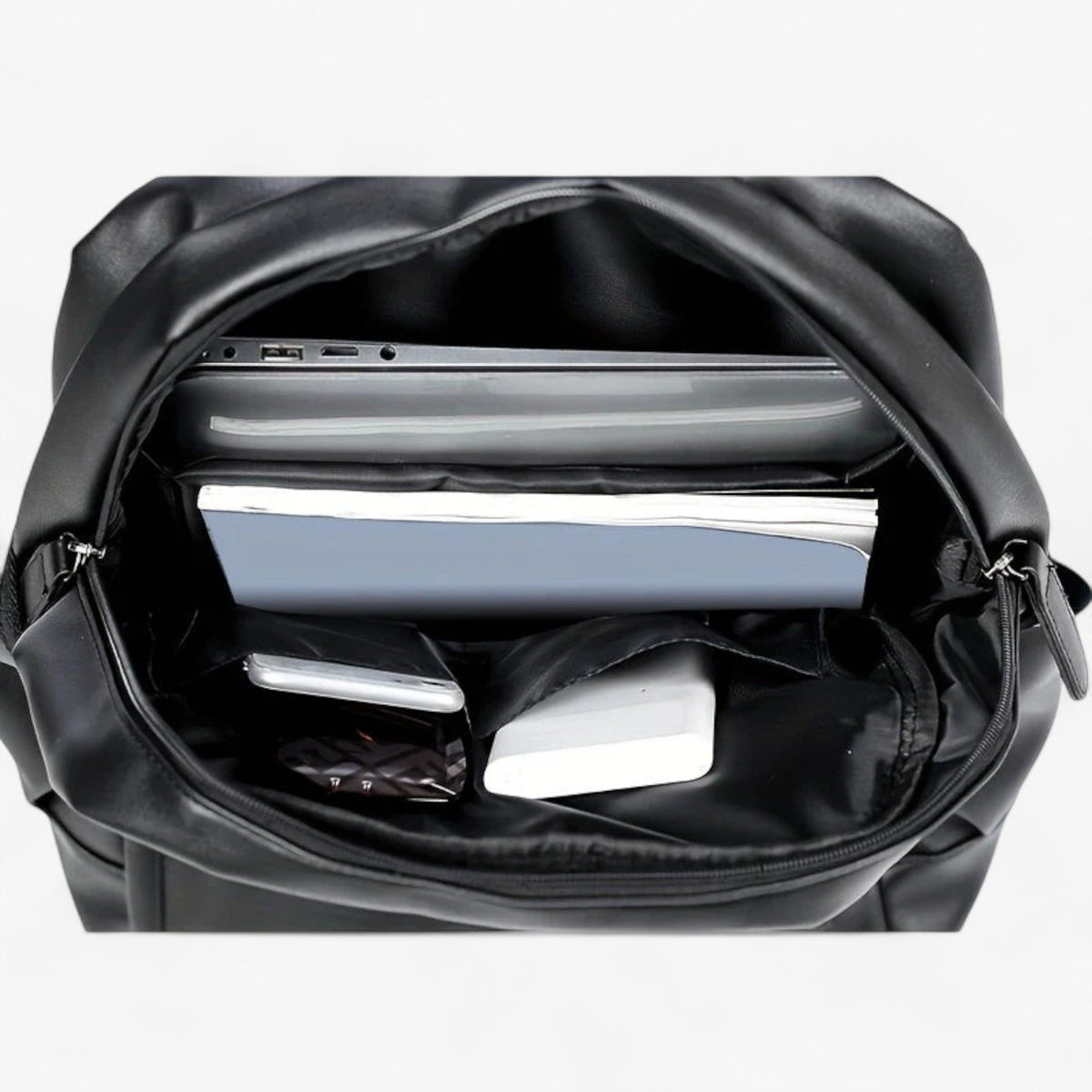 Men's Water-Repellent Black PU Backpack for Commuting