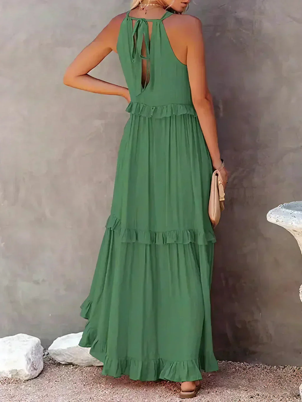 Sleeveless Halter Tiered Ruffle Maxi Dress