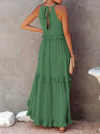 Sleeveless Halter Tiered Ruffle Maxi Dress