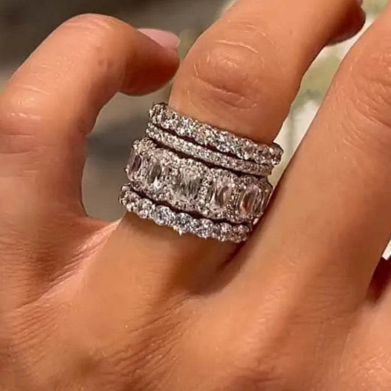 Vierdelige stapelbare ringenset in bruidsstijl met zirkonia