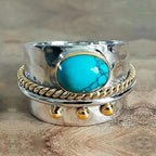 Wide Two-Tone Band Ring with Round Turquoise-Look Stone