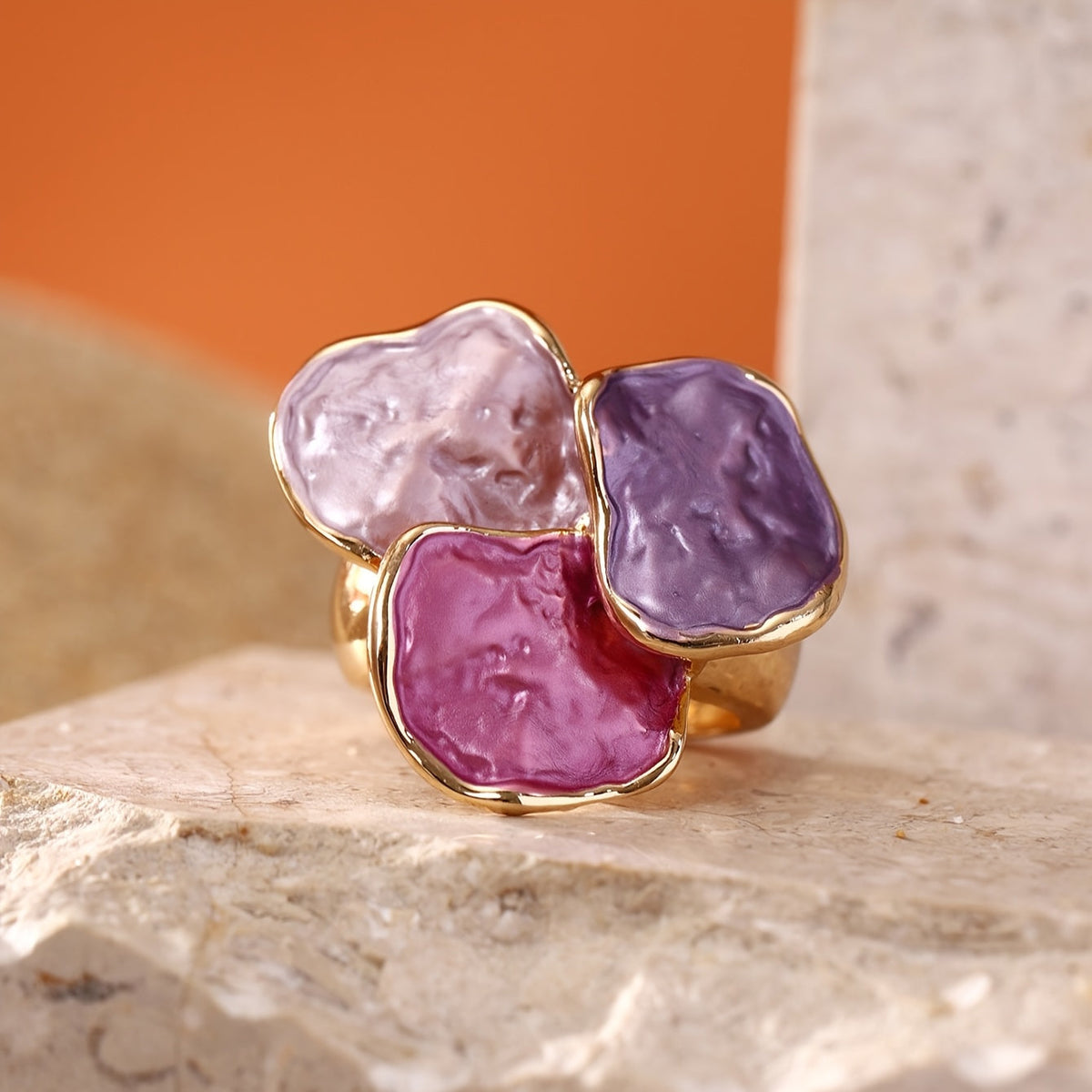 Bohemian Enamel Irregular Square Ring