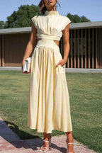 Midi Dress with Waist Cut Out and Practical Side Pockets