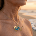 Gold-Tone Fish Necklace with Blue Opal-Look and Crystal Details