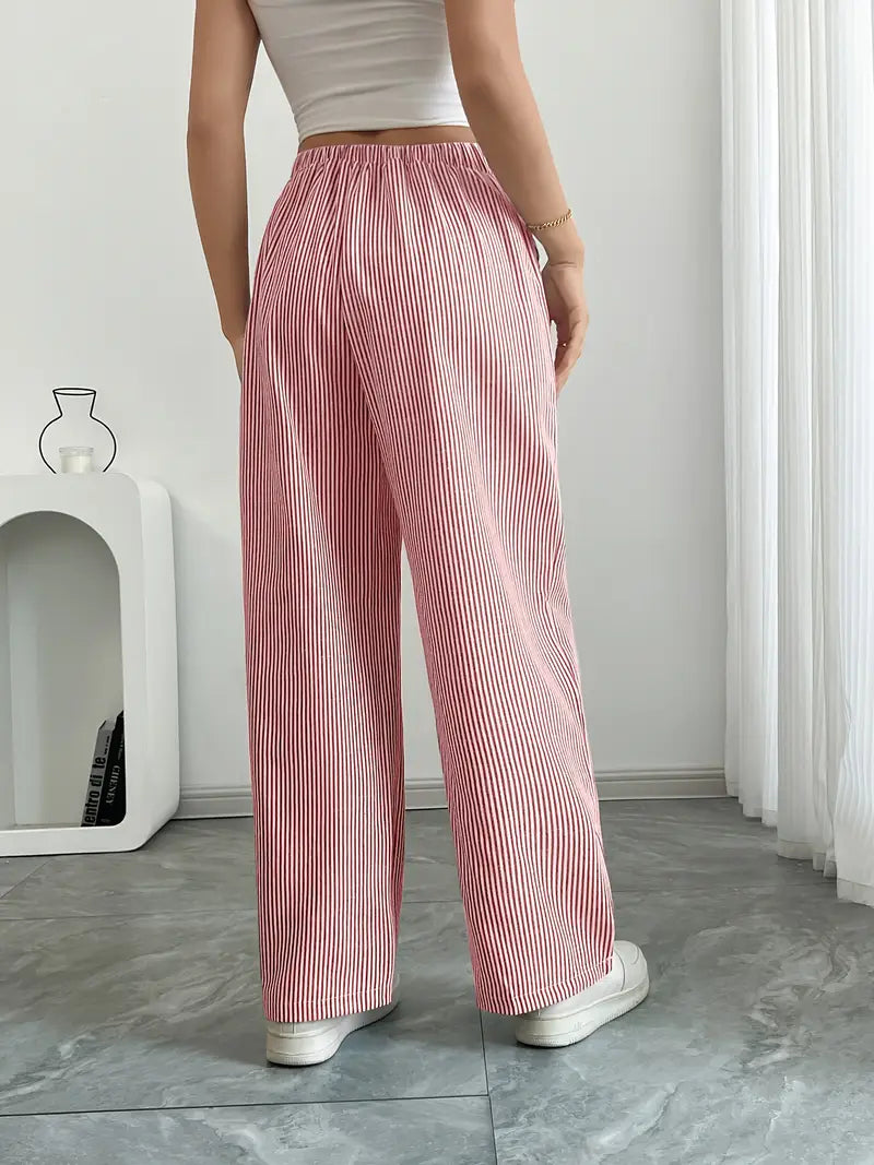 Striped Wide-Leg Trousers with Drawstring Waist