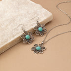Vintage Turquoise Flower Silver-Plated Necklace and Earring Set