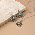Vintage Boho Turquoise Flower Earrings and Necklace Set