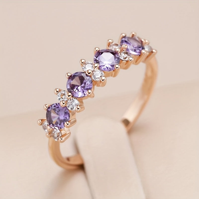Purple Zirconia Diamond-Look Accent Band Ring