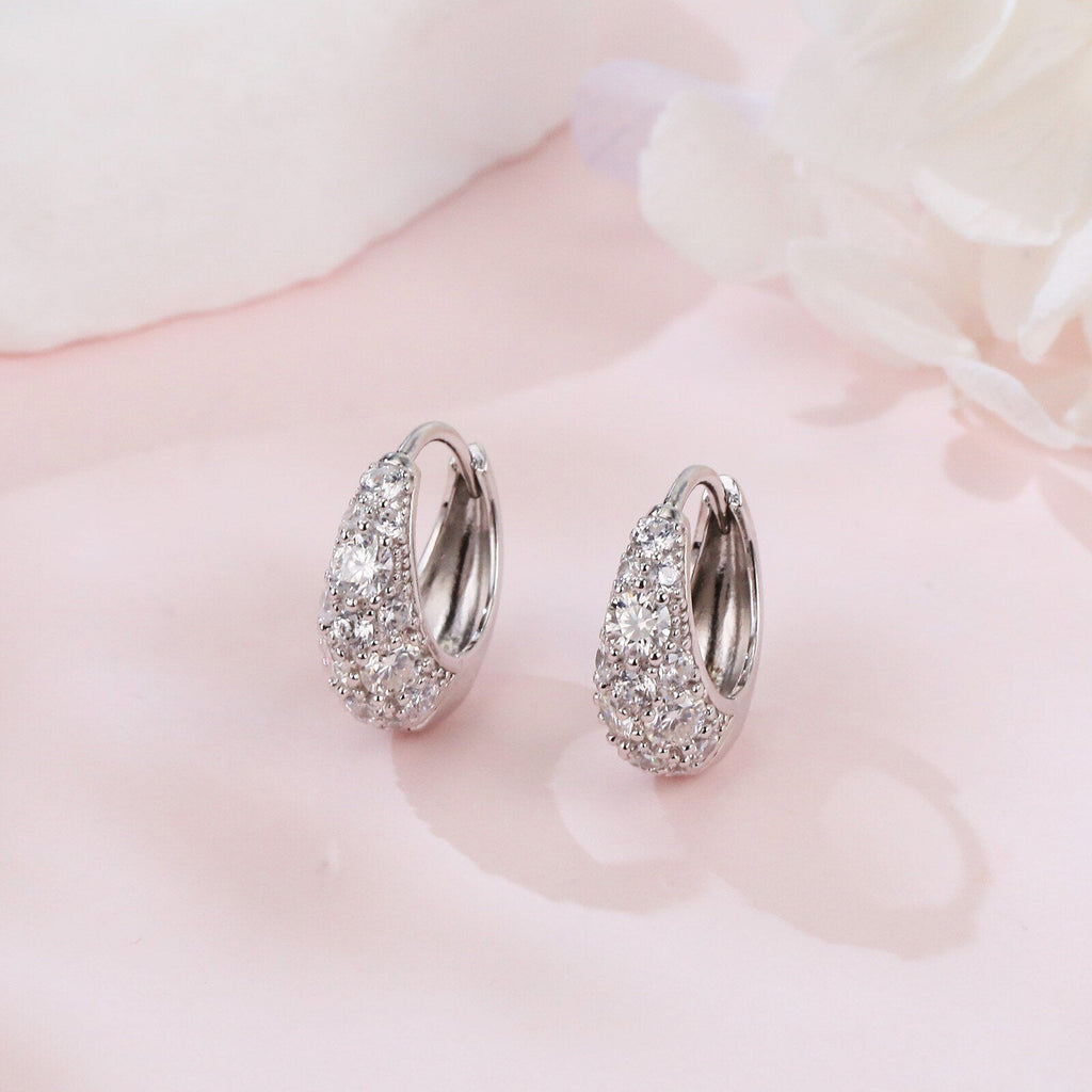 925 Sterling Silver Moissanite Floral Hoop Earrings, White Gold Plated
