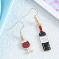 Asymmetric Wine Bottle and Glass Dangle Earrings
