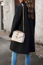 Solid Colour Longline Coat with Notched Collar and Buttons
