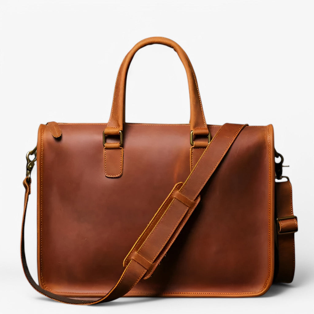 Vintage bruine premium leren aktetas voor laptop en documenten