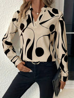 Geometric Print V-Neck Blouse
