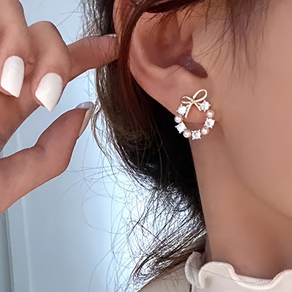 Minimalist Butterfly Knot Pearl Earrings