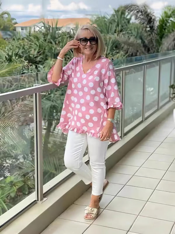 Polka Dot Tunic Blouse in Linen