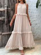 Sleeveless Halter Tiered Ruffle Maxi Dress