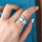 Vintage-Style Boho Floral Wide Silver-Plated Ring