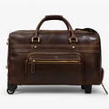 Genuine Leather Rolling Travel Trolley with Laptop Section