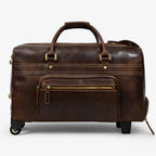 Genuine Leather Rolling Travel Trolley with Laptop Section