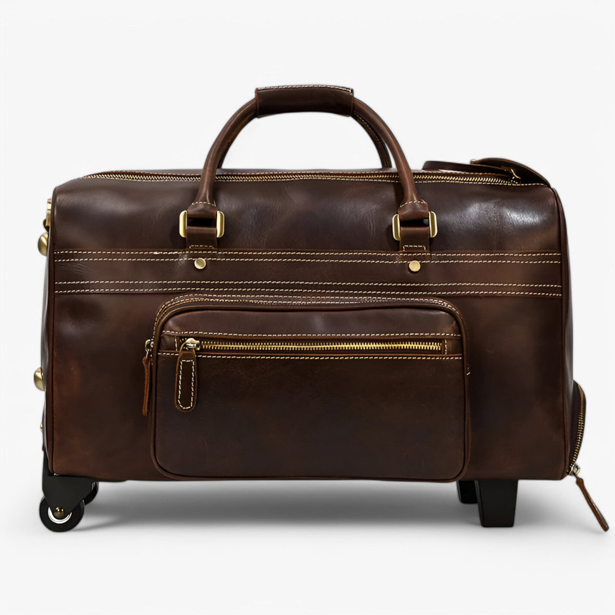Genuine Leather Rolling Travel Trolley with Laptop Section